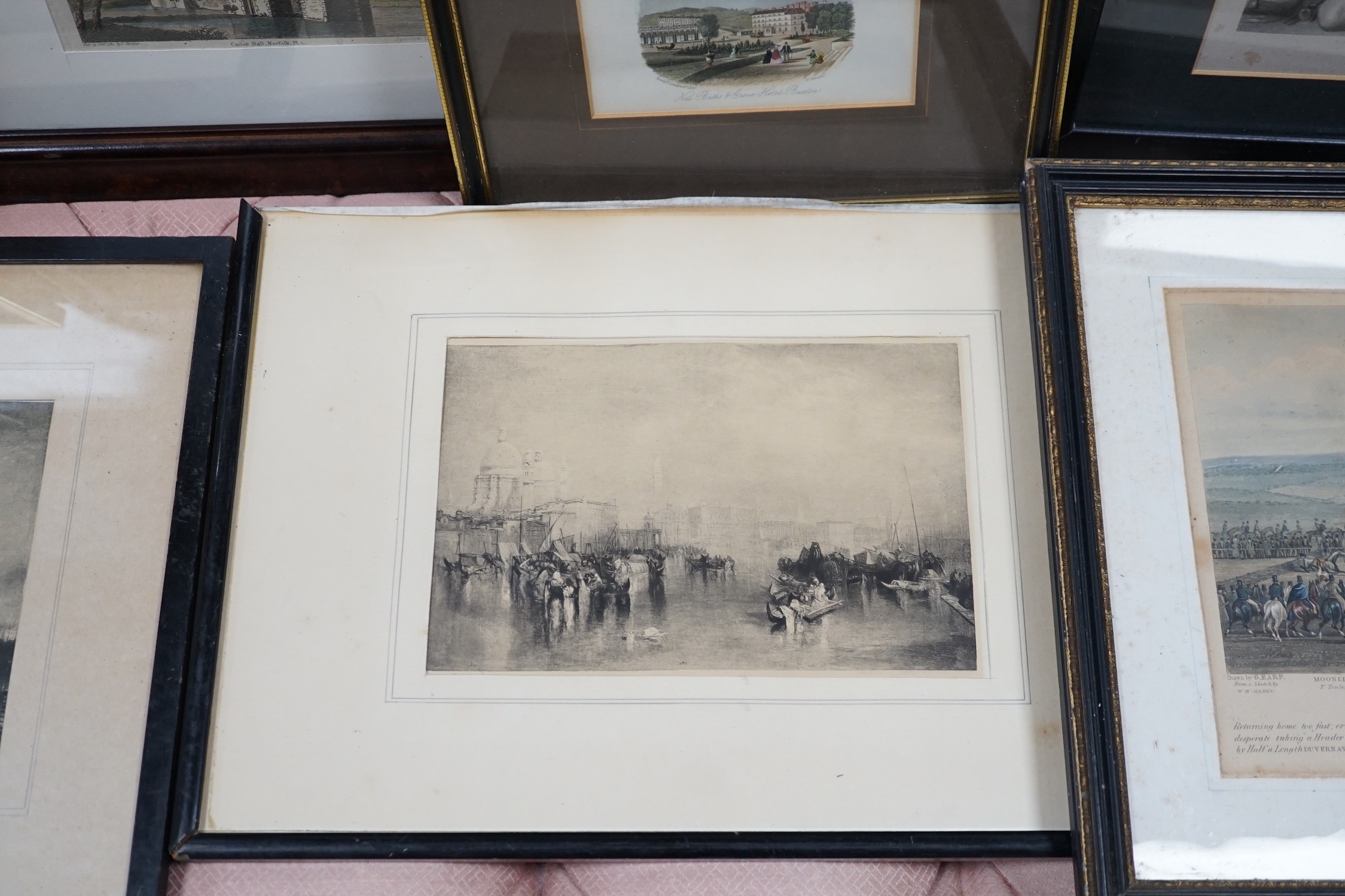 A group of assorted 19th century and later coloured engravings and other prints of Views in an and around Brighton and Lewes, largest 36 x 45cm